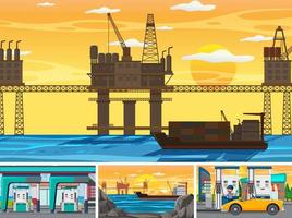 Set of oil petrol and gas relevant scene vector