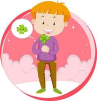 Little boy with clover leaf on white background vector