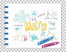 Doodle fórmula matemática con fuente matemática en el cuaderno vector