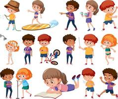 Set of children doing different activities on white background vector