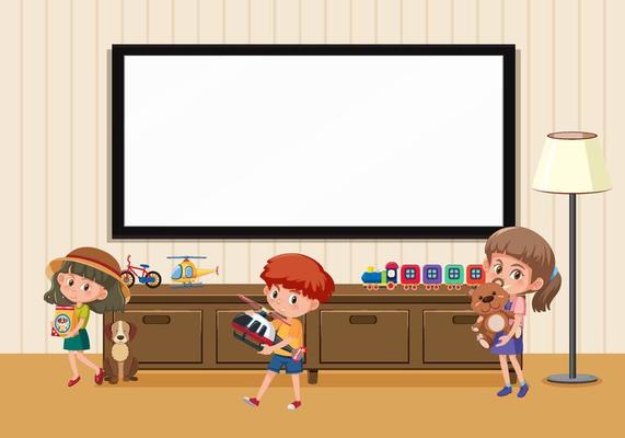 Living room scene with children cartoon character