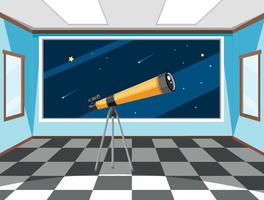 Room with telescope and big window vector