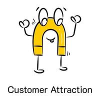 A cute magnet designed is denoting the concept of customer attraction, hand drawn icon vector