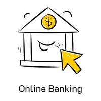 Grab this skillfully crafted hand drawn icon of online banking vector