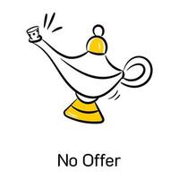 Genie lamp with cork is showing the concept of no offer, hand drawn icon vector