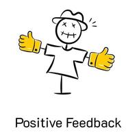 Scarecrow with thumbs up, concept of positive feedback hand drawn icon vector