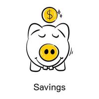 Piggy bank is denoting the concept of savings hand drawn icon vector