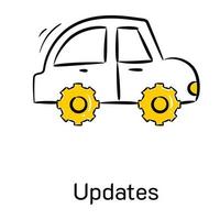 Car and cogs, concept of updates hand drawn icon vector