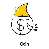 Premium hand drawn icon of coin is up for use vector