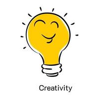 Light bulb is denoting the concept of creativity hand drawn icon vector