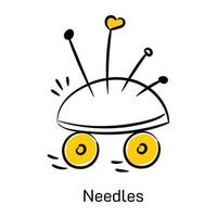 An editable hand drawn icon of needles vector