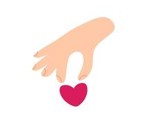 la mano de la mujer beige vectorial toma el icono del logotipo del corazón rojo. animar a donar. idea conceptual de donación y ayuda. detener la guerra en ucrania vector