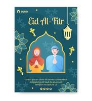 Happy Eid Al-Fitr Mubarak Poster Template Flat Design Illustration Editable of Square Background for Social Media, Poster ot Greeting Card vector