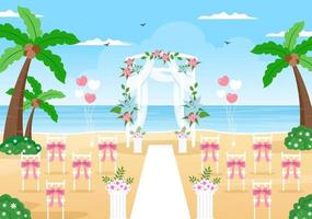 organizador de bodas que brinda servicio de decoración o hace planes antes de la ceremonia de matrimonio en una ilustración de estilo de dibujos animados de fondo plano vector