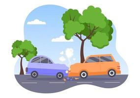 Car Accident Background Illustration with Two Cars Colliding or Hitting Something on the Road Causing Damage in Flat Style vector