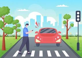 Car Accident Background Illustration with Two Cars Colliding or Hitting Something on the Road Causing Damage in Flat Style