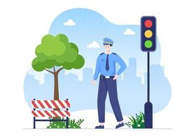 Police Officer Character Vector Illustration Using Uniform with Set Equipment in Flat Cartoon Style