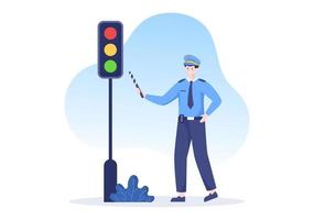 Police Officer Character Vector Illustration Using Uniform with Set Equipment in Flat Cartoon Style