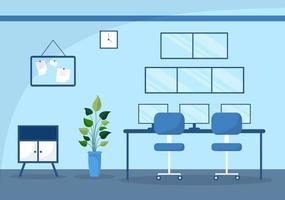 Security Room in Police Station Vector Illustration with Interior and Multiple Monitors on Flat Cartoon Style