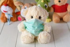 Children's teddy bear in a medical mask photo