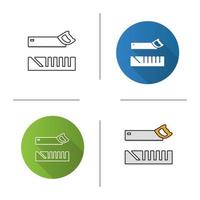 Mitre box and handle pad saw icon. Flat design, linear and color styles. Isolated vector illustrations