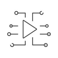 Play button linear icon. Thin line illustration. Playlist. Media file. Contour symbol. Vector isolated outline drawing