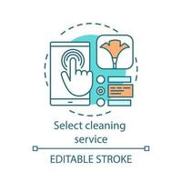 Select cleaning service concept icon. Cleaning agency booking idea thin line illustration. Online form filling. Cleanup planning. Home maintenance. Vector isolated outline drawing. Editable stroke