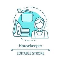 Housekeeper concept icon. Cleaning agency staff idea thin line illustration. Home maintenance. Ironing and cooking. Domestic worker. Maid service. Vector isolated outline drawing. Editable stroke