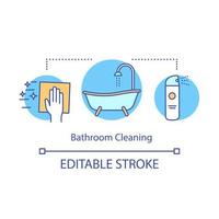 Bathroom cleaning concept icon. Home cleanup idea thin line illustration. Bath and toilet washing. Mopping, wiping, dusting. Clutter clearing. Vector isolated outline drawing. Editable stroke..