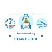 Pressure washing concept icon. Cleaning method idea thin line illustration. Power cleaning. Using high-pressure water spray to remove dirt. Hydro-jet washing. Vector isolated drawing. Editable stroke