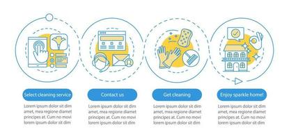 Cleaning service booking vector infographic template. Cleanup planning. Business presentation design elements. Data visualization, four steps. Process timeline chart. Workflow layout, linear icons