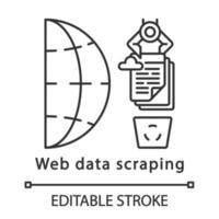 Web data scraping linear icon. Screen scraping. RPA. Web harvesting. Automatic cleaning of cloud storage. Thin line illustration. Contour symbol. Vector isolated outline drawing. Editable stroke