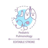 Pediatric pulmonology concept icon. Respiratory system disease. Kids lungs. Pulmonologist device. Respiratory medicine idea thin line illustration. Vector isolated outline drawing. Editable stroke