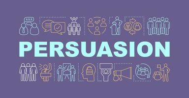 Persuasion word concepts banner. Team building. Leadership skills. Teamwork, partnership. Isolated lettering idea with linear icons. Colleagues interaction. Vector outline illustration