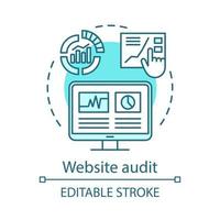 Website audit concept icon. SEO analytics idea thin line illustration. Digital marketing. Search optimization strategy. Content audit. Web statistics. Vector isolated outline drawing. Editable stroke