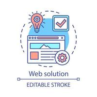 Web solution concept icon. Digital marketing strategy idea thin line illustration. Website development. Branding. Custom web design. SEO services. Vector isolated outline drawing. Editable stroke