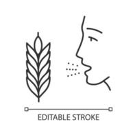 Wheat allergy linear icon. Allergic asthma, rhinitis. Gluten intolerance. Hypersensitivity of immune system. Thin line illustration. Contour symbol. Vector isolated outline drawing. Editable stroke