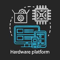 Computer components, hardware platform chalk concept icon. Electronics testing application idea thin line chalkboard illustration. IT industry, mobile technology. Vector isolated outline drawing