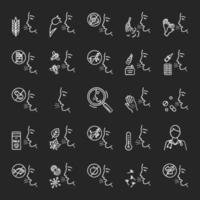 Allergies chalk icons set. Respiratory, skin, food sensitivity. Allergen sources. Hypersensitivity of immune system. Allergic disease. Medical health care. Isolated vector chalkboard illustrations