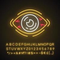 Allergic conjunctivitis neon light icon. Eye inflammation, irritation, itching. Glowing sign with alphabet, numbers and symbols. Bacterial, viral infection. Vector isolated illustration
