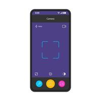 Smartphone camera interface vector template. Mobile app page purple design layout. Mobile camera screen. Photo device. Flat UI for photography application. Photo icon phone display