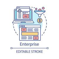 Enterprise concept icon. CRM subscription tariff idea thin line illustration. Client identity. Customer database. Customer relationship management. Vector isolated outline drawing. Editable stroke