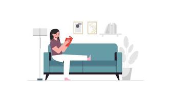 mujer leyendo libro concepto ilustración vector