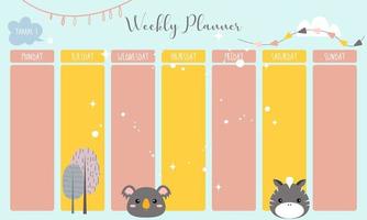 Cute weekly planner background.Vector illustration for kid and baby vector