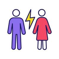 Couple quarrel color icon. Husband and wife arguing. Parental conflict. Divorce. Misunderstanding. Isolated vector illustration