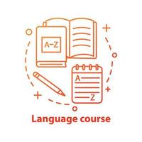 Foreign language courses concept icon. Grammar learning. Idea thin line illustration. Language learning materials. Self education. Vector isolated outline drawing