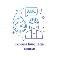 Express language course concept icon. Listening idea thin line illustration. Audio books. Foreign language learning. Vector isolated outline drawing