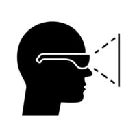 VR player side view glyph icon. Silhouette symbol. Virtual reality player. 3D glasses. Negative space. Vector isolated illustration