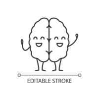 Happy human brain character linear icon. Thin line illustration. Healthy nervous system. Contour symbol. Vector isolated outline drawing. Editable stroke