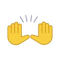 Raising hands gesture color icon. Stop, surrender gesturing. Waving two palms emoji. Isolated vector illustration